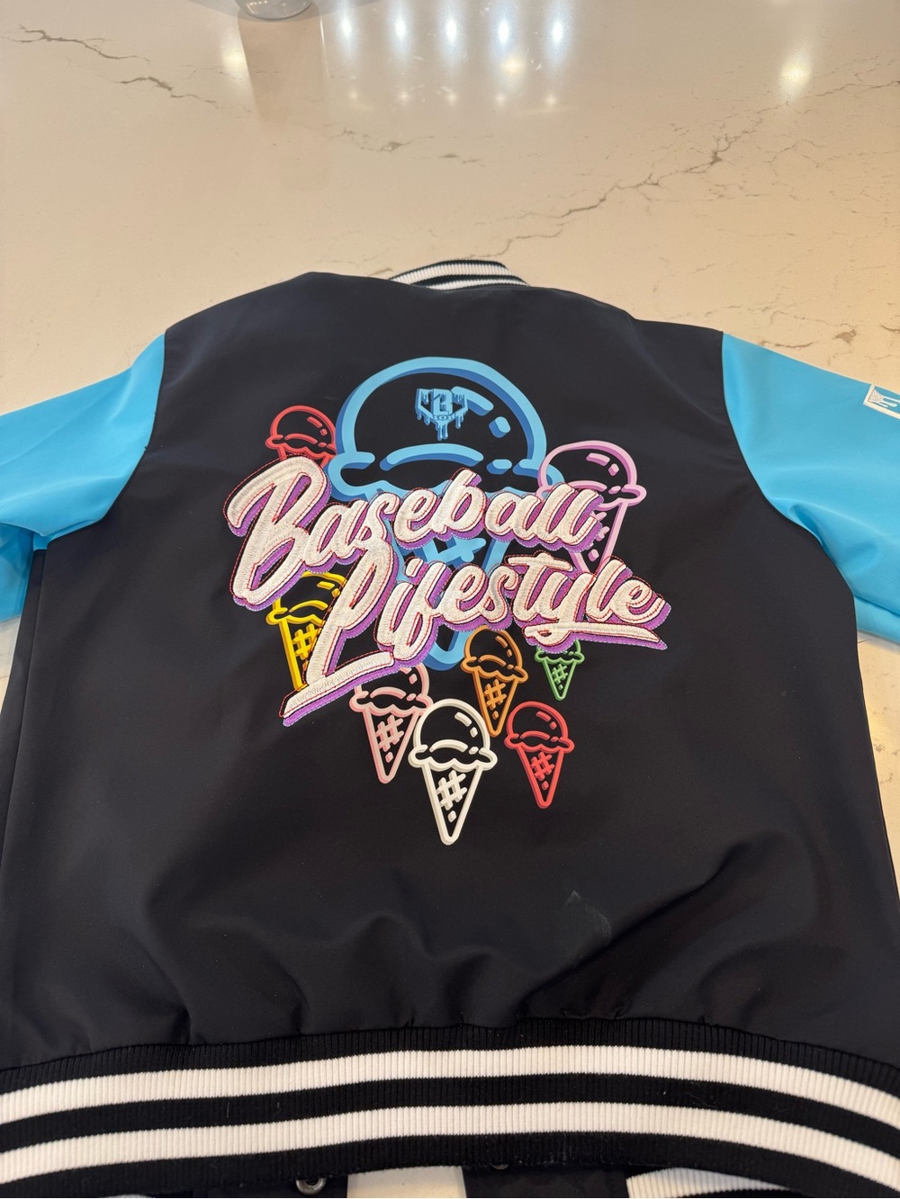 Baseball Lifestyle Kids' Black & Light Blue Varsity Jacket